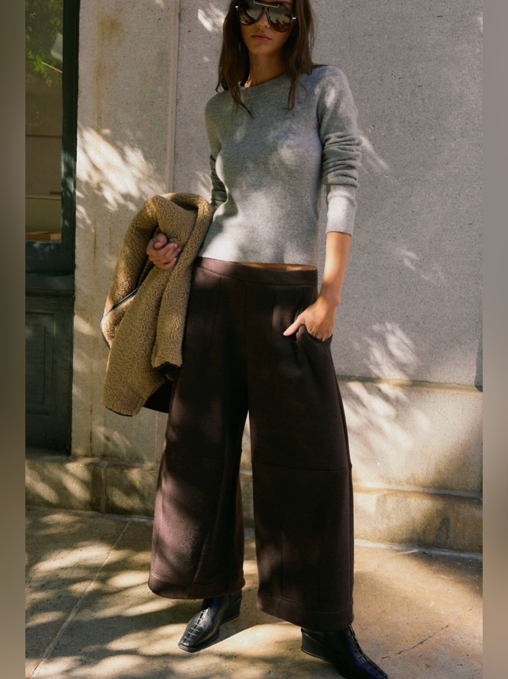 Free People Marlo brown Wide-Leg High-Rise Pants sz L